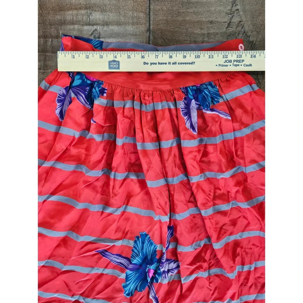 RARE VTG Irka 100% Silk 2 Piece Skirt‎ Set Coral Pink Blue Orchid Floral Stripe